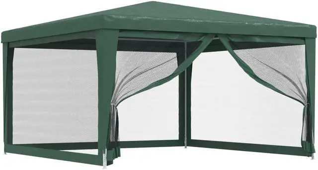 Alt view image 2 of 6 - vidaXL Gazebo Outdoor Party Tent with 4 Mesh Sidewalls Green 13.1'x13.1'HDPE