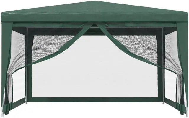Alt view image 3 of 6 - vidaXL Gazebo Outdoor Party Tent with 4 Mesh Sidewalls Green 13.1'x13.1'HDPE