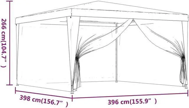 Alt view image 4 of 6 - vidaXL Gazebo Outdoor Party Tent with 4 Mesh Sidewalls Green 13.1'x13.1'HDPE
