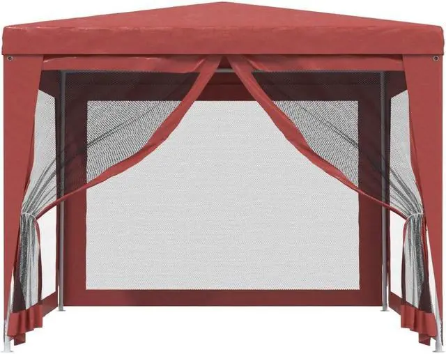 Alt view image 3 of 6 - vidaXL Gazebo Party Tent Canopy Shelter with 4 Mesh Sidewalls Red 9.8'x9.8'HDPE