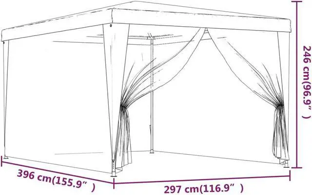 Alt view image 6 of 6 - vidaXL Gazebo Outdoor Party Tent with 4 Mesh Sidewalls Blue 9.8'x13.1'HDPE
