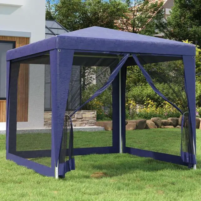 Main image of vidaXL Gazebo Party Tent Canopy Shelter with 4 Mesh Sidewalls Blue 8.2'x8.2'HDPE