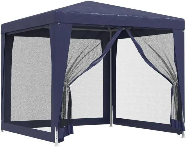 Alt view image 2 of 6 - vidaXL Gazebo Party Tent Canopy Shelter with 4 Mesh Sidewalls Blue 8.2'x8.2'HDPE