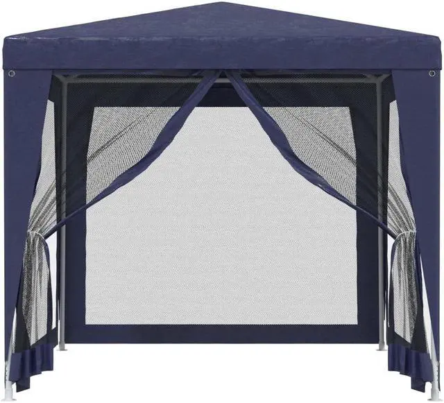 Alt view image 3 of 6 - vidaXL Gazebo Party Tent Canopy Shelter with 4 Mesh Sidewalls Blue 8.2'x8.2'HDPE