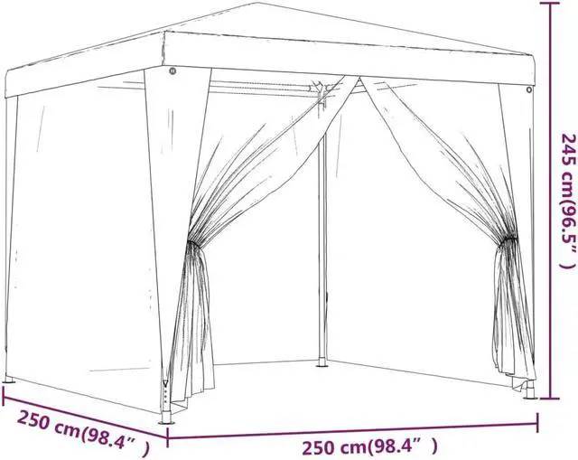 Alt view image 4 of 6 - vidaXL Gazebo Party Tent Canopy Shelter with 4 Mesh Sidewalls Blue 8.2'x8.2'HDPE