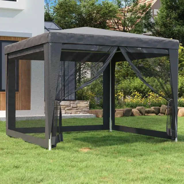 Main image of vidaXL Gazebo Outdoor Party Tent with 4 Mesh Sidewalls Anthracite 9.8'x9.8'HDPE