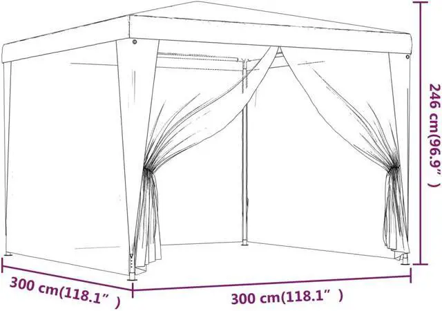 Alt view image 4 of 6 - vidaXL Gazebo Outdoor Party Tent with 4 Mesh Sidewalls Anthracite 9.8'x9.8'HDPE