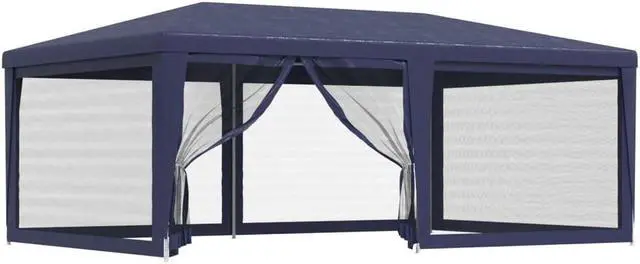 Alt view image 2 of 6 - vidaXL Gazebo Outdoor Party Tent with 6 Mesh Sidewalls Blue 19.7'x13.1'HDPE