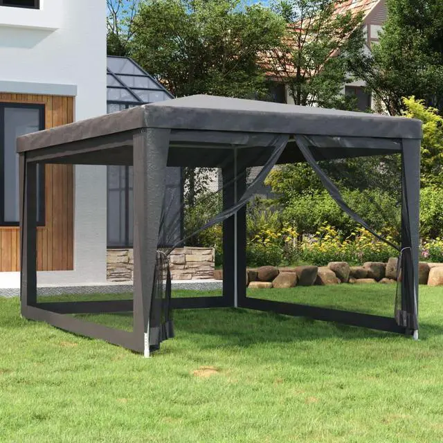 Main image of vidaXL Gazebo Outdoor Party Tent with 4 Mesh Sidewalls Anthracite 9.8'x13.1'HDPE
