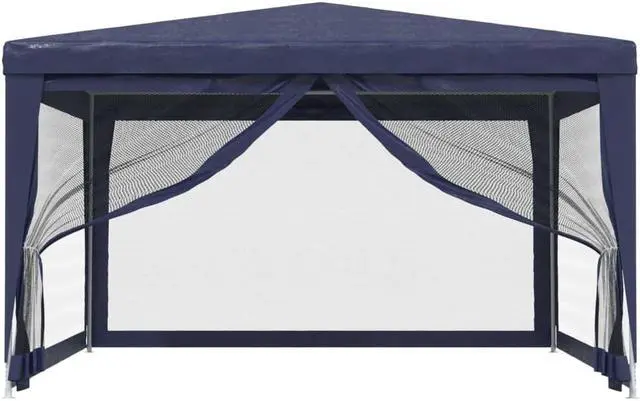 Alt view image 3 of 6 - vidaXL Gazebo Outdoor Party Tent with 4 Mesh Sidewalls Blue 13.1'x13.1'HDPE