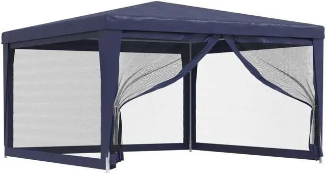 Alt view image 2 of 6 - vidaXL Gazebo Outdoor Party Tent with 4 Mesh Sidewalls Blue 13.1'x13.1'HDPE