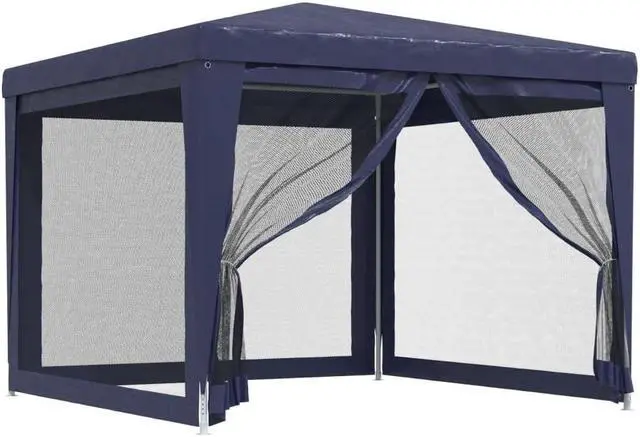 Alt view image 2 of 6 - vidaXL Gazebo Party Tent Canopy Shelter with 4 Mesh Sidewalls Blue 9.8'x9.8'HDPE