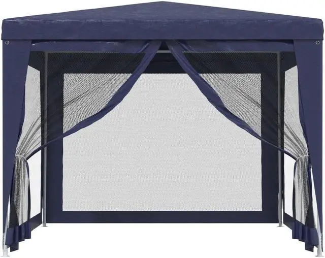 Alt view image 3 of 6 - vidaXL Gazebo Party Tent Canopy Shelter with 4 Mesh Sidewalls Blue 9.8'x9.8'HDPE