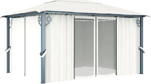 Alt view image 2 of 5 - vidaXL Gazebo Canopy Tent Pavilion Party Sunshade with Curtains Cream Aluminum