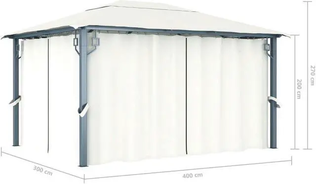 Alt view image 3 of 5 - vidaXL Gazebo Canopy Tent Pavilion Party Sunshade with Curtains Cream Aluminum