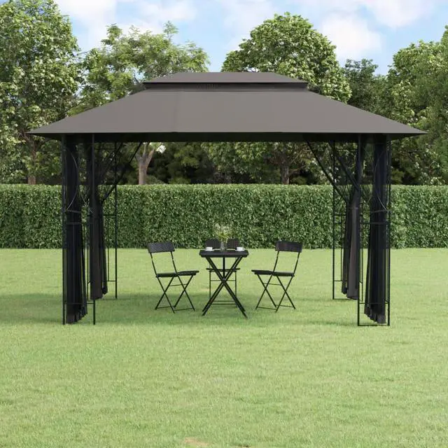 Main image of vidaXL Gazebo Canopy with Sidewalls Anthracite 157.5"x118.1"x106.3" Steel