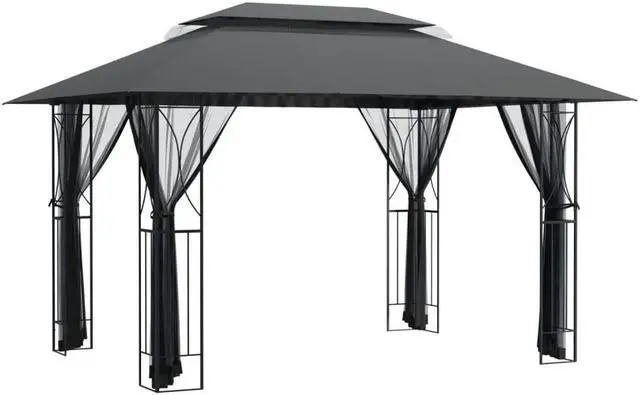 Alt view image 2 of 6 - vidaXL Gazebo Canopy with Sidewalls Anthracite 157.5"x118.1"x106.3" Steel