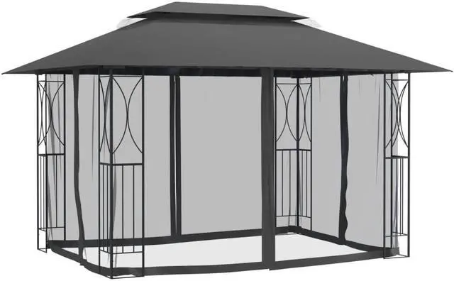 Alt view image 3 of 6 - vidaXL Gazebo Canopy with Sidewalls Anthracite 157.5"x118.1"x106.3" Steel