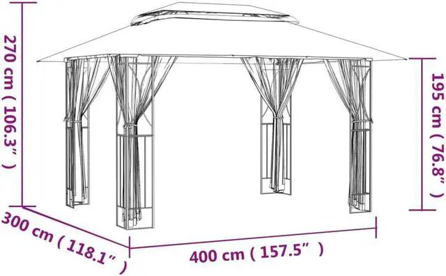 Alt view image 4 of 6 - vidaXL Gazebo Canopy with Sidewalls Anthracite 157.5"x118.1"x106.3" Steel