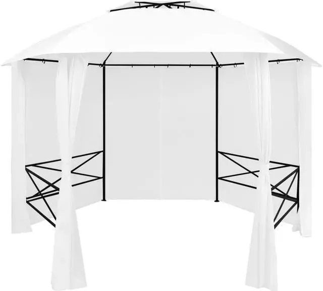 Alt view image 7 of 13 - vidaXL Canopy Patio Pavilion Hexagonal Gazebo Outdoor Party Tent with Curtains