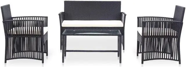 Alt view image 9 of 13 - vidaXL 4 Piece Garden Lounge Set with Cushion Poly Rattan Black