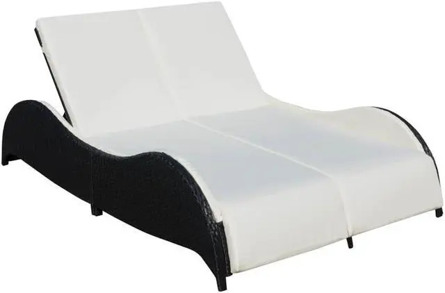 Alt view image 7 of 7 - vidaXL Patio Lounge Chairs Sunbed Sunlounger with Cushion Poly Rattan Black