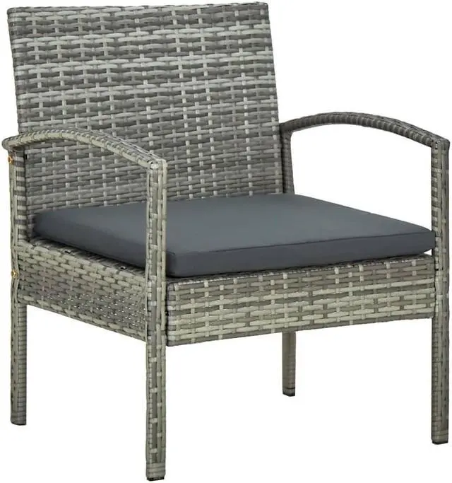 Alt view image 16 of 16 - vidaXL Patio Chair Patio Dining Chair for Deck with Cushion Poly Rattan Gray