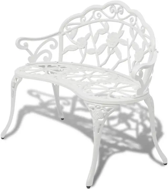 Alt view image 8 of 10 - vidaXL Outdoor Patio Bench Garden Bench with Armrests Cast Aluminum White