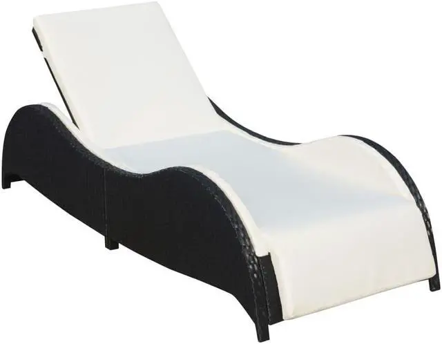 Alt view image 15 of 15 - vidaXL Patio Lounge Chair Outdoor Chaise Lounge with Cushion Poly Rattan Black
