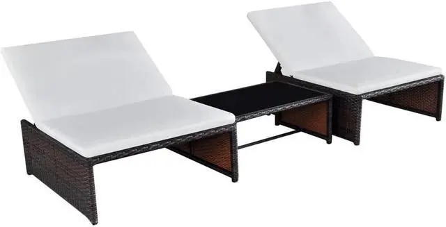 Alt view image 15 of 15 - vidaXL Reclining Patio Chairs with Table Furniture 2 Pcs Brown Poly Rattan