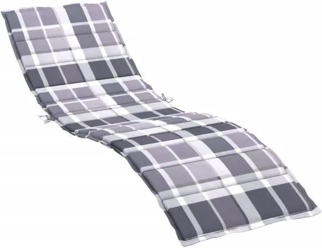 Alt view image 2 of 6 - vidaXL Patio Cushion Sun Lounger Chair Cushion Gray Check Pattern Oxford Fabric