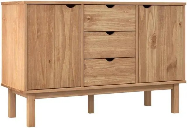 Alt view image 2 of 6 - vidaXL Cabinet Wooden Storage Console Sideboard with Doors OTTA Solid Wood Pine