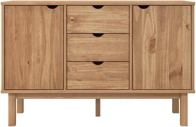 Alt view image 3 of 6 - vidaXL Cabinet Wooden Storage Console Sideboard with Doors OTTA Solid Wood Pine