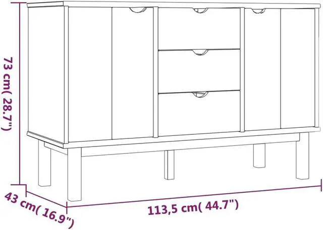 Alt view image 4 of 6 - vidaXL Cabinet Wooden Storage Console Sideboard with Doors OTTA Solid Wood Pine