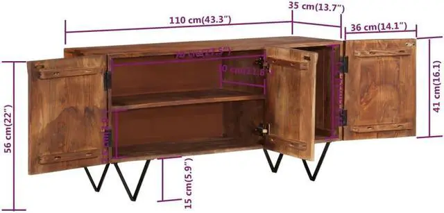 Alt view image 3 of 6 - vidaXL Sideboard Storage Buffet Console Cabinet with Doors Solid Wood Mango