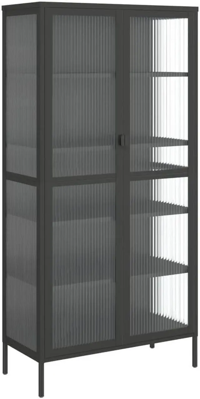 Alt view image 3 of 6 - vidaXL Sideboard Buffet Display Cabinet with 2 Doors Black Glass and Steel