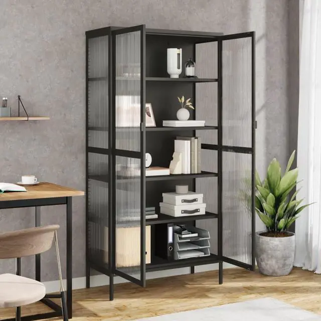 Alt view image 2 of 6 - vidaXL Sideboard Buffet Display Cabinet with 2 Doors Black Glass and Steel