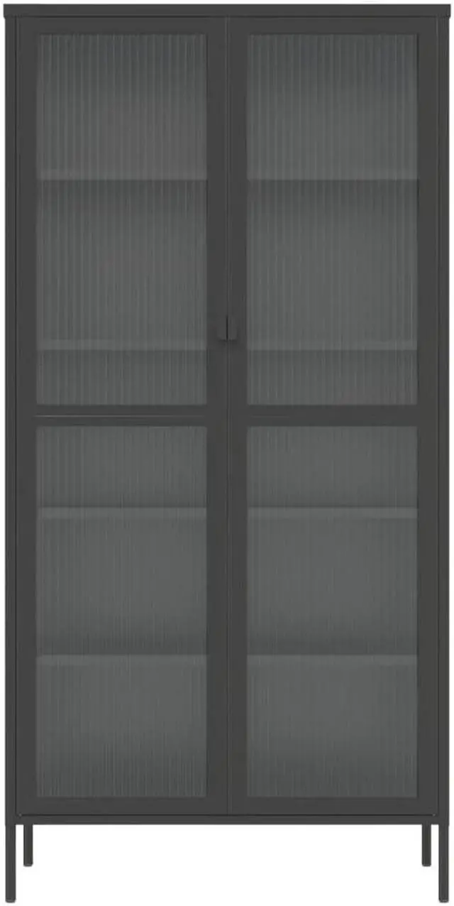 Alt view image 5 of 6 - vidaXL Sideboard Buffet Display Cabinet with 2 Doors Black Glass and Steel