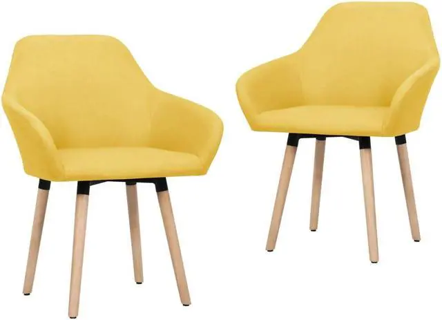 Main image of vidaXL Dining Chair 2 Pcs Accent Upholstered Chair with Armrests Yellow Fabric