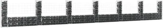 Main image of vidaXL U-shape Gabion Basket with 7 Posts Iron 291.3"x39.4" Wire Wall Fence
