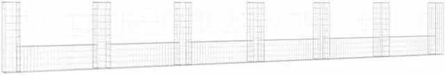 Alt view image 2 of 5 - vidaXL U-shape Gabion Basket with 7 Posts Iron 291.3"x39.4" Wire Wall Fence