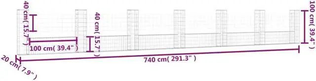 Alt view image 4 of 5 - vidaXL U-shape Gabion Basket with 7 Posts Iron 291.3"x39.4" Wire Wall Fence