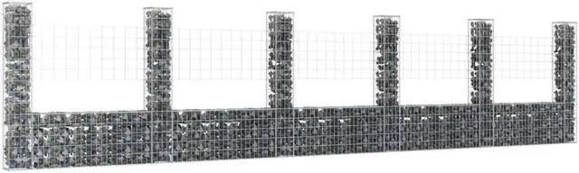 Main image of vidaXL U-shape Gabion Basket with 6 Posts Iron 244.1"x59.1" Wire Wall Fence