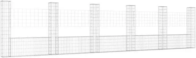 Alt view image 2 of 5 - vidaXL U-shape Gabion Basket with 6 Posts Iron 244.1"x59.1" Wire Wall Fence