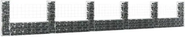 Main image of vidaXL U-shape Gabion Basket with 6 Posts Iron 244.1"x39.4" Wire Wall Fence