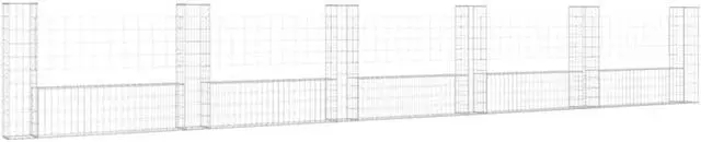 Alt view image 2 of 5 - vidaXL U-shape Gabion Basket with 6 Posts Iron 244.1"x39.4" Wire Wall Fence