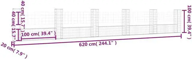Alt view image 4 of 5 - vidaXL U-shape Gabion Basket with 6 Posts Iron 244.1"x39.4" Wire Wall Fence