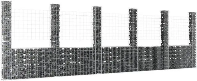 Main image of vidaXL Gabion Basket U-Shape with 6 Posts Iron Garden Patio Wall Wire Fence Cage