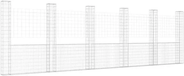 Alt view image 2 of 5 - vidaXL Gabion Basket U-Shape with 6 Posts Iron Garden Patio Wall Wire Fence Cage