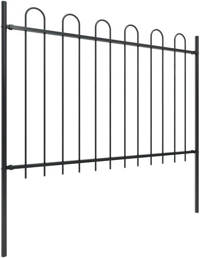 Alt view image 2 of 3 - vidaXL Garden Fence with Hoop Top Steel 141.3"x47.2" Black